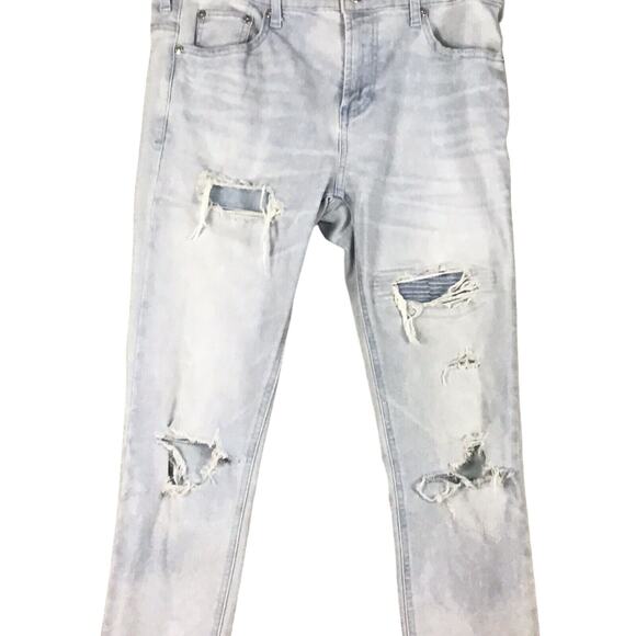 PacSun Men’s 30x32 Light Blue Skinny Jeans – Distressed Raw Hem, Active Stretch - Picture 3 of 11